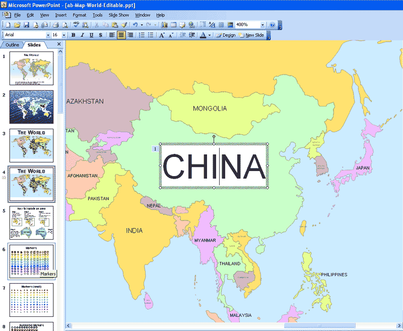 Detailed World Map being edited in powerpoint.