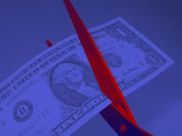budget cuts scissors cutting money - powerpoint background