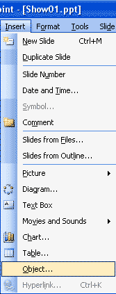 insert menu - object
